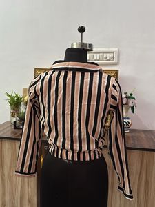 Striped Twist Front Crop Shirt