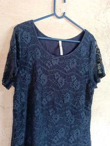 Trendy Women's Lace Top Layered Navy Blue