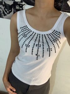 White Tank Top with Stud Embellishment