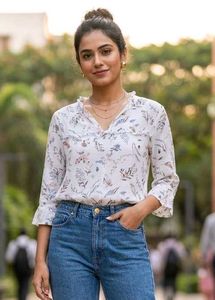 Floral Print Bell Sleeve Top