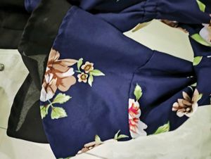 Navy Floral Print Bell Sleeve Top