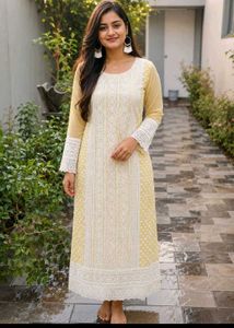 Pale yellow Chikankari kurti