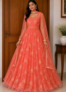 Elegant Orange Embroidered Gown
