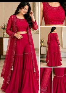 Stunning Red Embellished Kurta Set