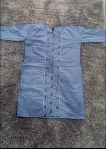 Embroidered Denim Kurta