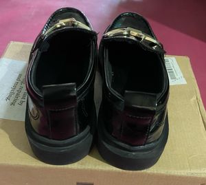 ZARA Black Loafers with Gold Buckle