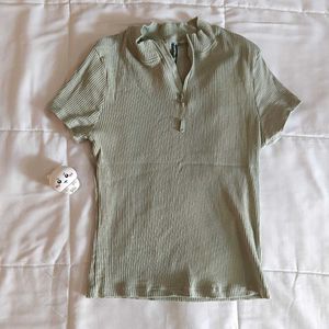 Ribbed Zip Neck Top