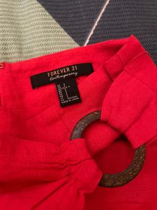 F21 Red Linen Skirt