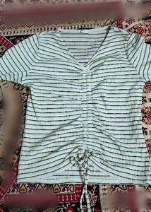Striped Ruched V-Neck Top