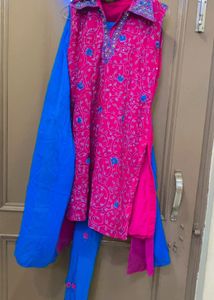 Vibrant Pink Kurta Set with Blue Dupatta