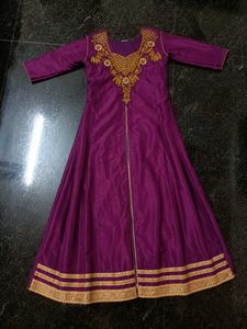 Elegant Purple Embroidered Silk Dress