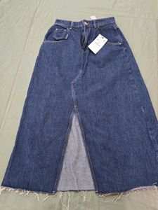 ZARA Denim A-Line Skirt with Front Slit