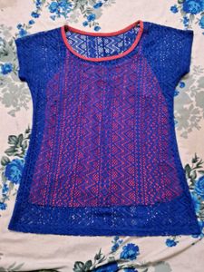 Blue Crochet Mesh Top