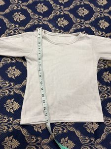 Cream Ribbed Long Sleeve Top