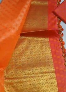 Vibrant Orange and Pink Saree with Blouse piece