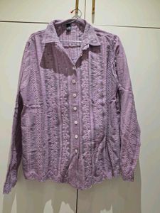 Embroidered Lavender Button-Up Shirt