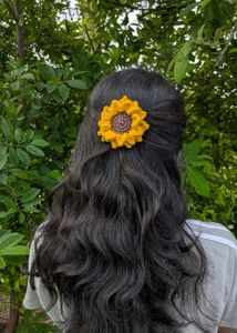 Handmade Crochet Sunflower Hair Clip