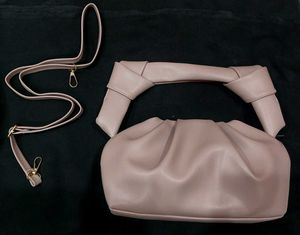 Nude Faux Leather Hand Bag With Crossbody Sling🩷
