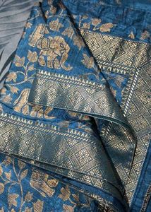 Teal &amp; Gold Elephant Print Fabric