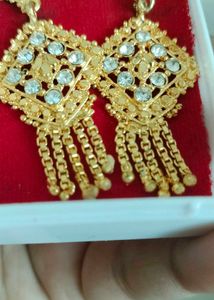 Gold-toned Dangle Earrings with Stones