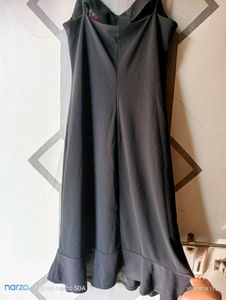 Floral Embroidered Black Midi Dress