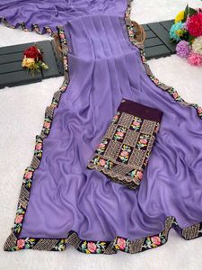 Beautiful Lavender Embroidered Saree