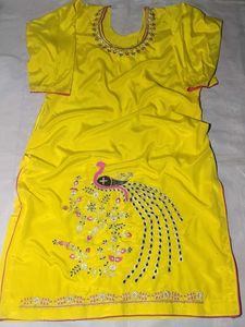 Vibrant Yellow Peacock Embroidered Kurta Set