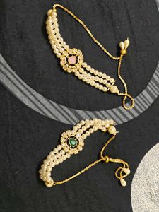 Pearl &amp; Stone Two Bracelets - Green and pink