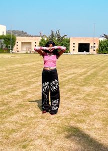 Graphic Print Wide Leg Jeans