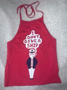 Red Graphic Tank Top - "I Don't Give a Ship"