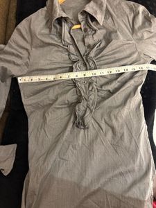 Chic Grey Ruffled Button-Down Top