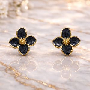 Elegant Black Flower Stud Earrings