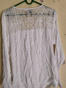 White Lace Detail Tunic Top