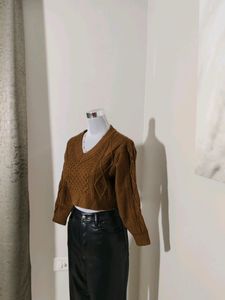 Ribbon Back Crop Knit Sweater