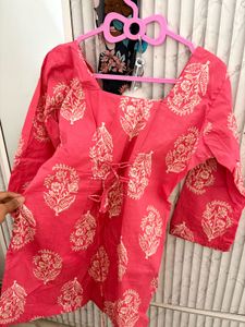 Pink Block Print Cotton Kurta