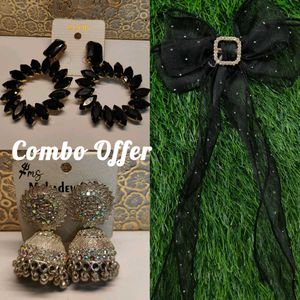Stunning Black & Silver Earring Combo