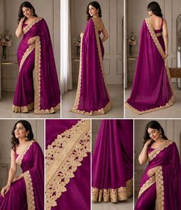 Elegant Purple Saree with Gold Border