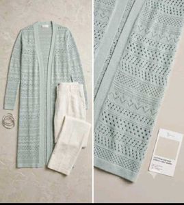 Long Mint Green Crochet Cardigan