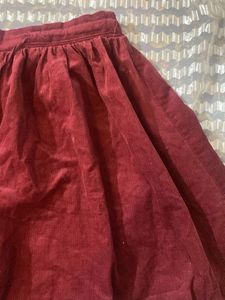 Maroon Velvet Skirt with Cross Charm