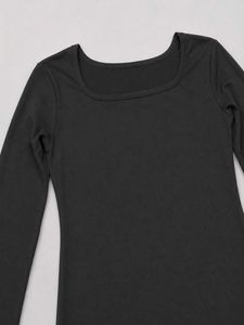Simple Black Long Sleeve Dress Ribbed