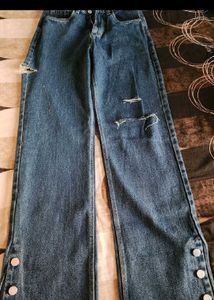 Ripped Wide Leg Denim Jeans