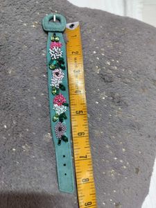 Leather -Embellished Teal wrist band