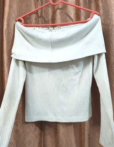 White Off-Shoulder Long Sleeve Top