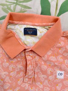 Peach Floral Print Polo Shirt