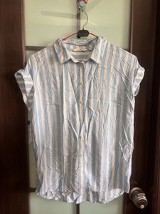 Blue & White Striped Button-Up Top
