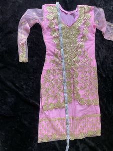Royal Pink Net Embroidered Partywear Kurti