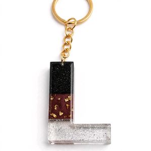 Letter L Keychain with Glitter Inclusions