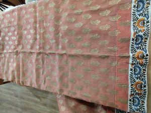 Coral And Beige Embroidered Saree (Women's)