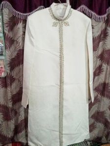 Mens Cream Sherwani 40 Size with pagdi and pant
