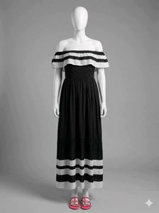 Chic Black & White Off-Shoulder Maxi Dress
